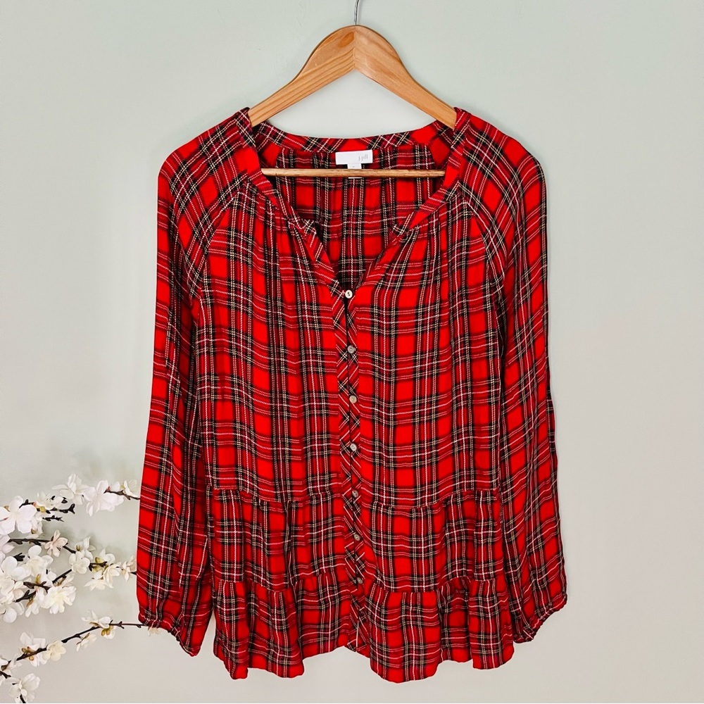 J. Jill Tiered Plaid Blouse Size L - Picture 3 of 4